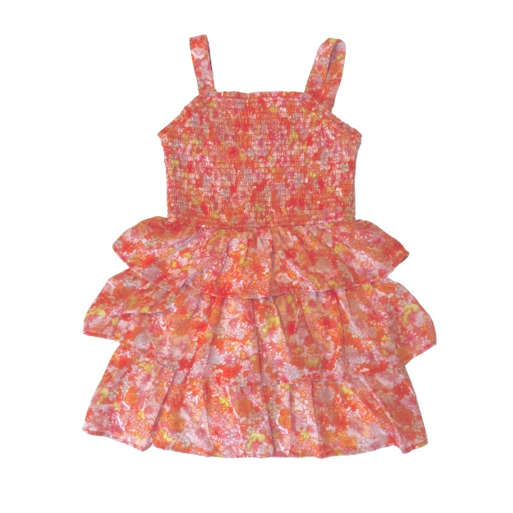 Kids Floral Tiered Orange Dress